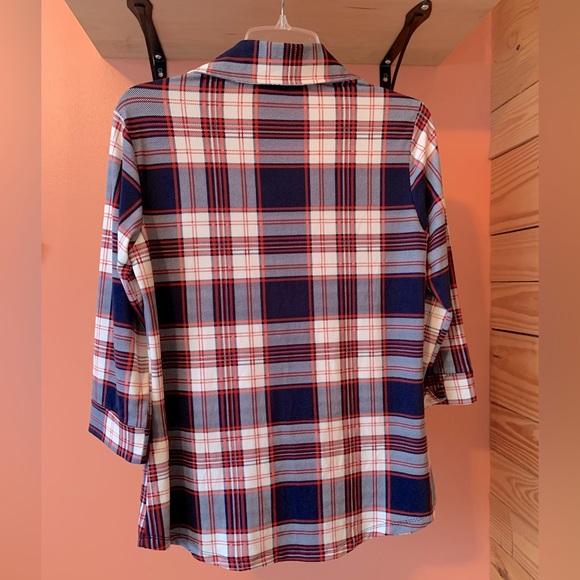 NWT Market & Spruce Balsman Button Down Plaid Knit Top - Picture 6 of 11